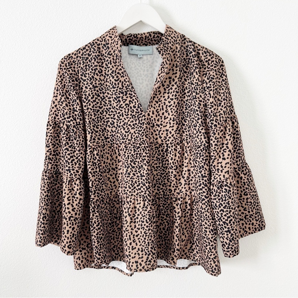 Tuckernuck Leopard‎ Print Edith TieredLong Sleeve Blouse Top Size XS